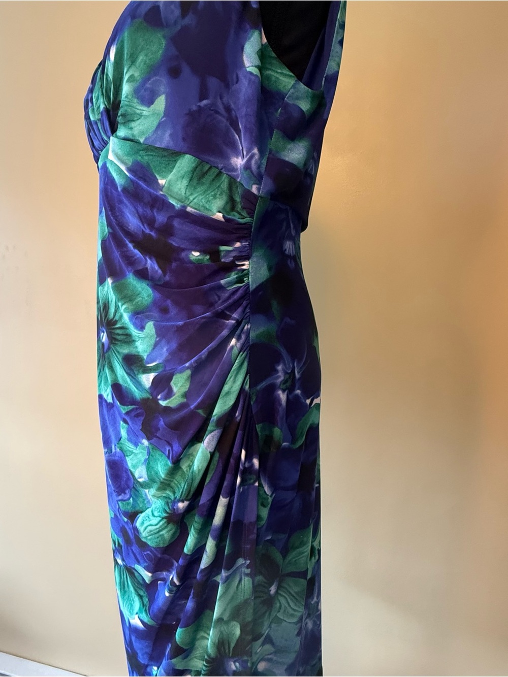 Ralph Lauren Ruched Faux Wrap Vintage Style WIggle Dress V Neck Size 16 Floral - Picture 3 of 7